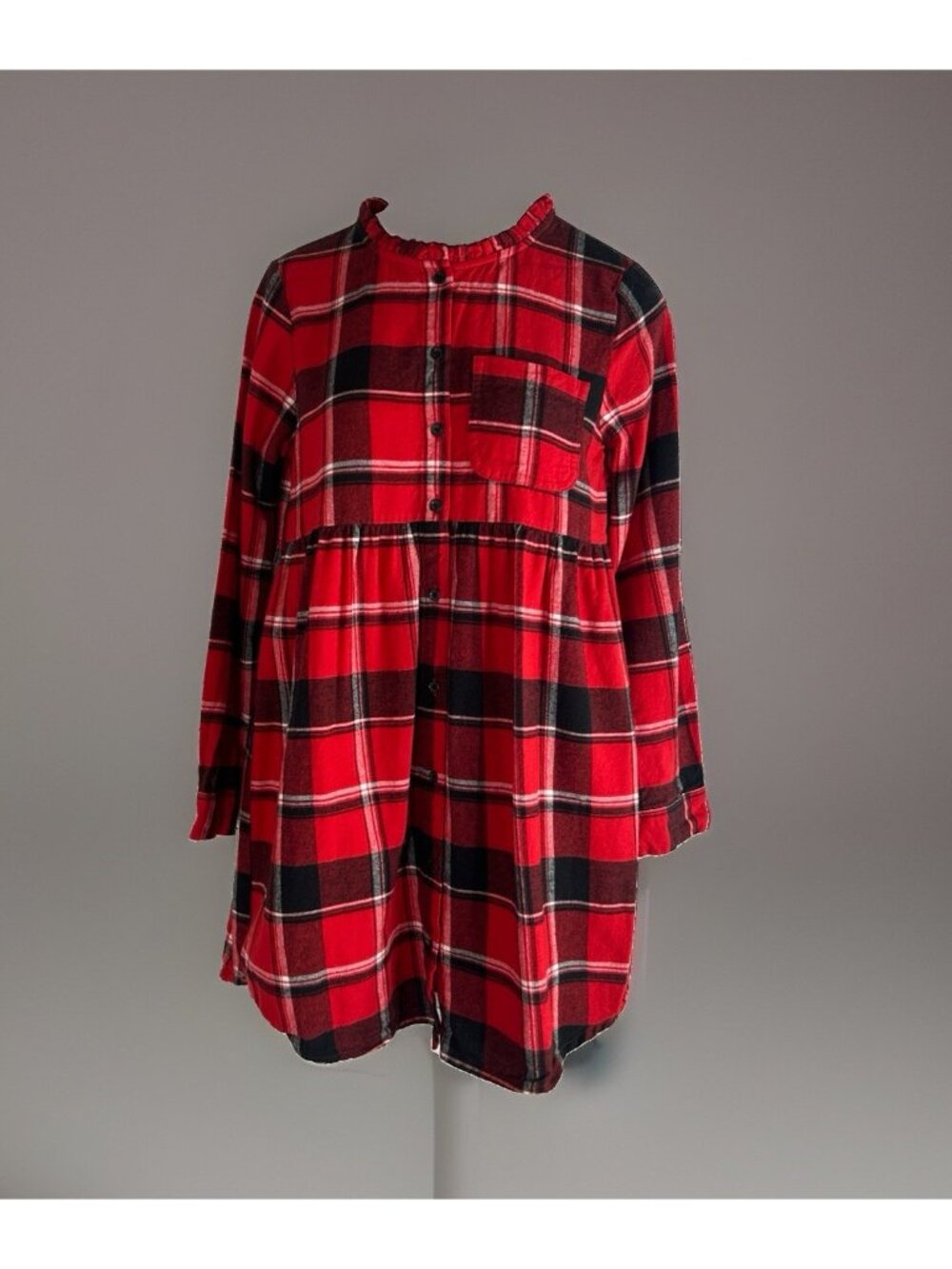 Falls Creek Red black Buffalo Plaid Shirt Dress Girls Size Large 10/12 Button Up